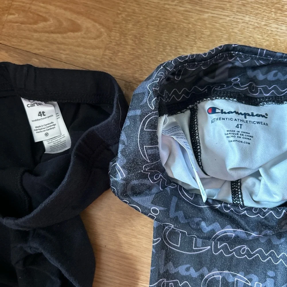Champion  and Carter’s Kids' Black and Gray Leggings bundle set for girls 4T